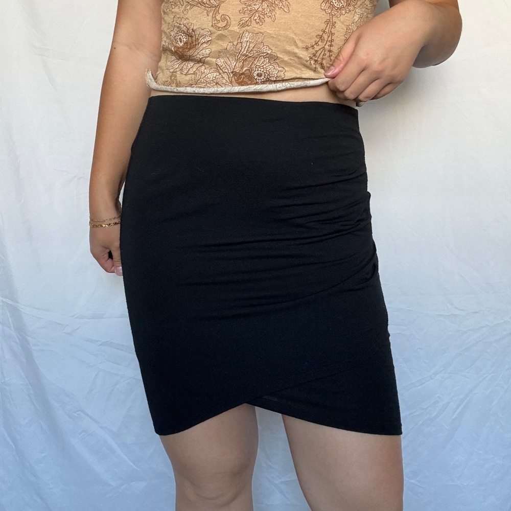Black Asymmetrical Mini Pencil Skirt